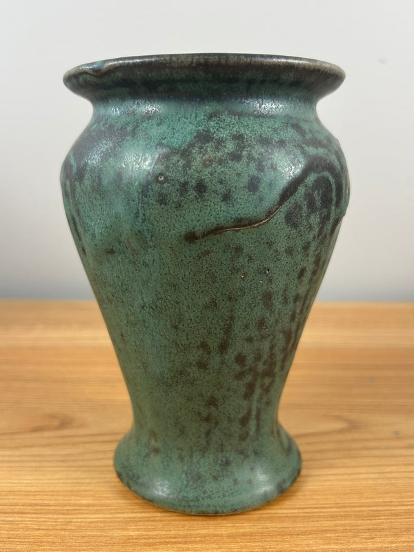 Pewabic Detroit Green Mottled Glaze Textured Abstract Design Vase