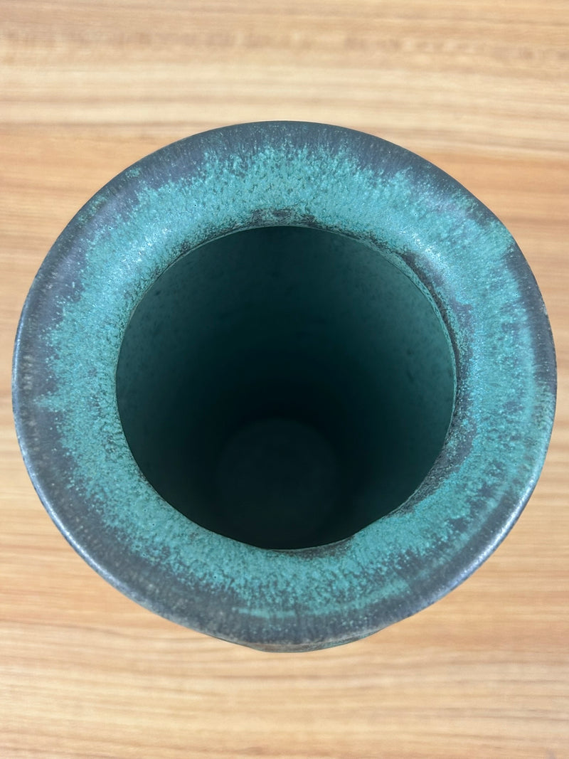 Pewabic Detroit Green Mottled Glaze Textured Abstract Design Vase