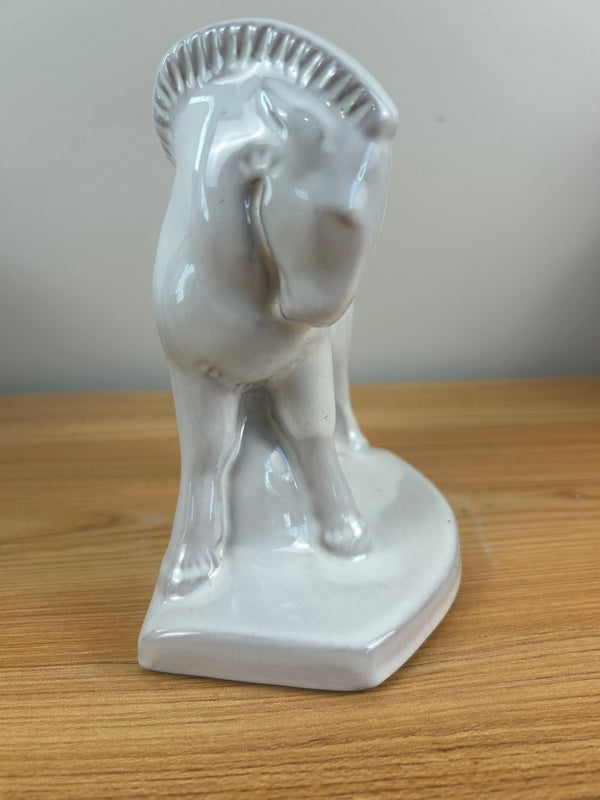 Art Deco Frankoma White Trojan Horse Art Pottery Bookend Gloss Finish 6.5""x6