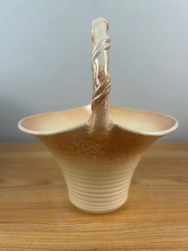 Dryden Originals Vintage Art Pottery Mottled Brown Twist Handle Basket