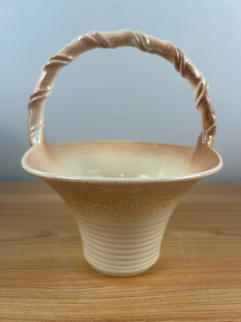 Dryden Originals Vintage Art Pottery Mottled Brown Twist Handle Basket