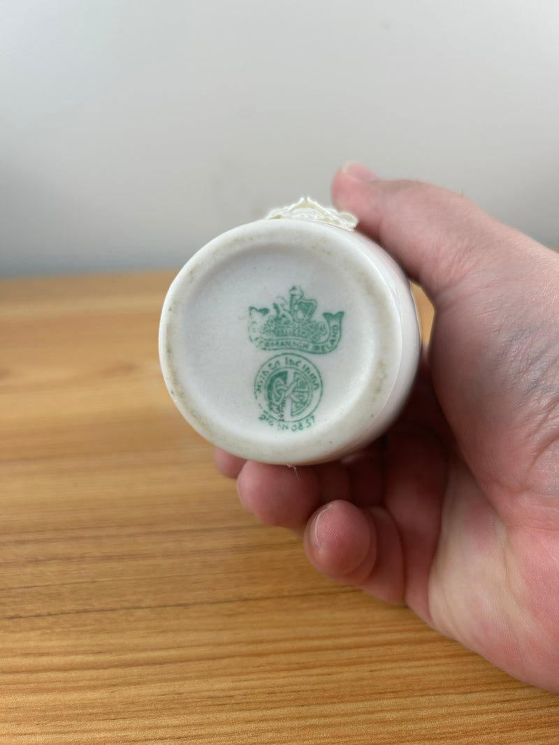 Belleek Art Pottery High Relief Applied Flowers Green Mark Vase 5.25" Tall