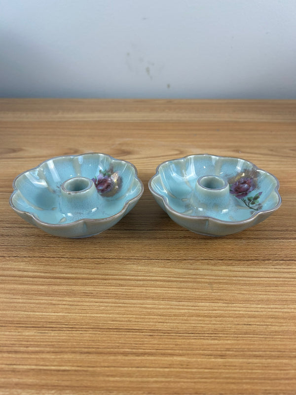Carillon China Pottery Vintage Ceramics Floral Decorated Candle Holders