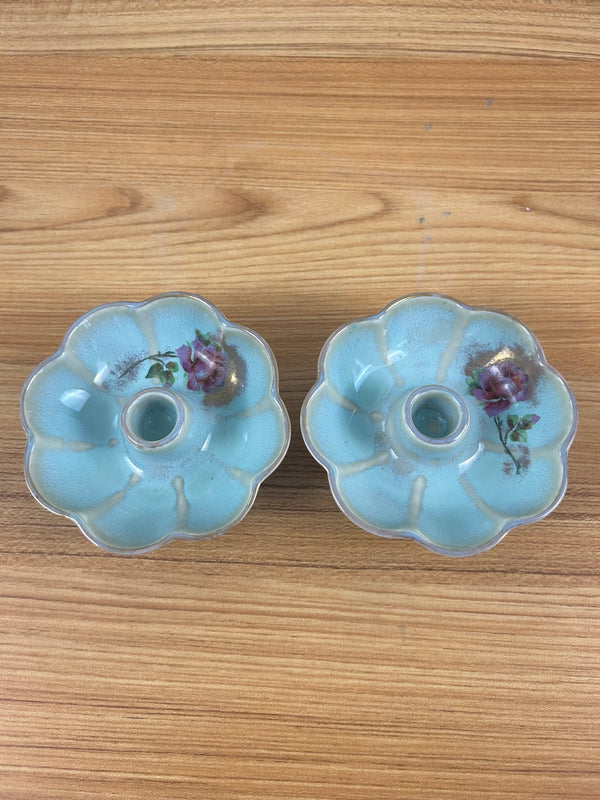 Carillon China Pottery Vintage Ceramics Floral Decorated Candle Holders