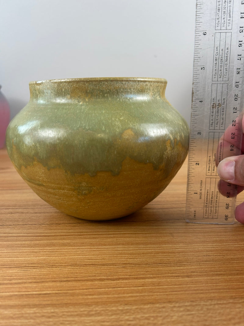 Ken Tracy Studio Pottery Arts And Crafts Mottled Green Yellow Ceramic Vase