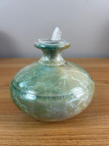 Kent Follett Art Pottery Signed  4" Oil Vase Crystaline Glaze Blue Brown