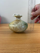 Kent Follett Art Pottery Signed  4" Oil Vase Crystaline Glaze Blue Brown