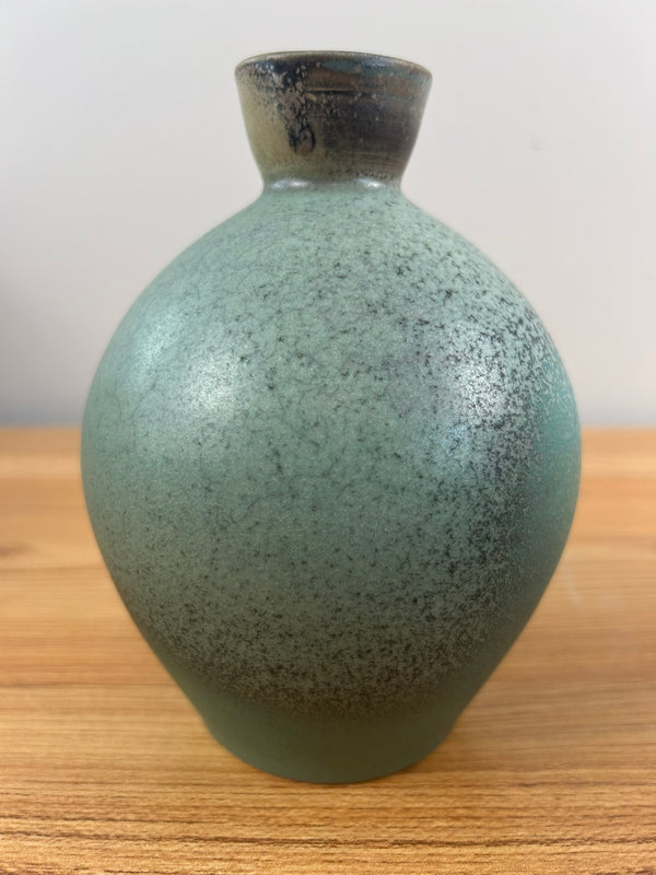 Peter Rose Pottery 6" Urn Bud Vase Mottled Green Signed Stamped