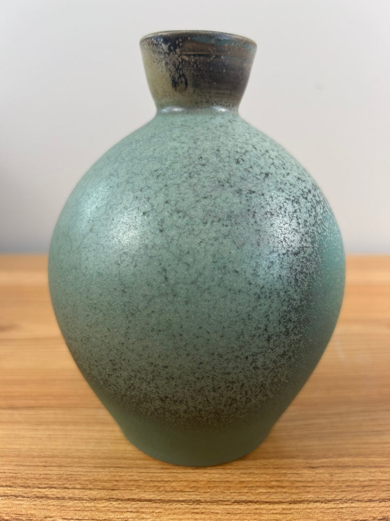 Peter Rose Pottery 6" Urn Bud Vase Mottled Green Signed Stamped