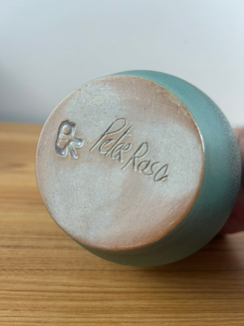 Peter Rose Pottery 6" Urn Bud Vase Mottled Green Signed Stamped