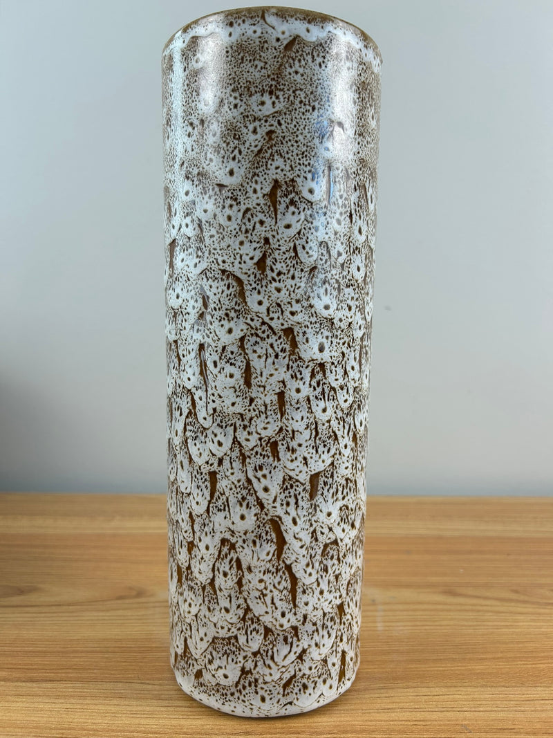 Pigeon Forge Pottery (TN 1946-99) 11.5" Cylinder Vase White Speckled Glaze