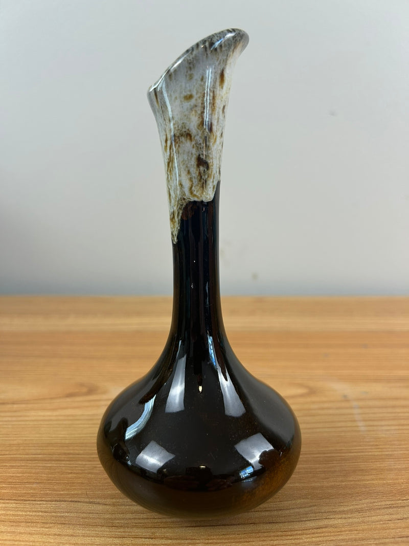 Van Briggle Vintage MCM Bud Vase Glossy Black/ Blue White Drip Overglaze