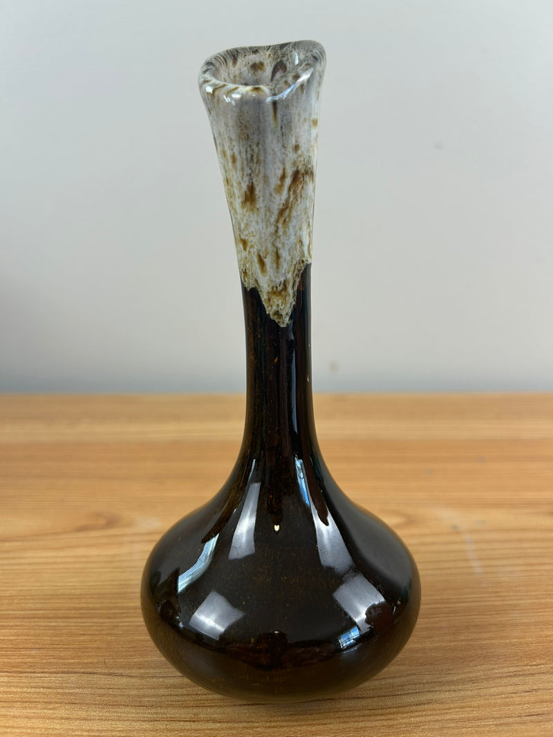 Van Briggle Vintage MCM Bud Vase Glossy Black/ Blue White Drip Overglaze