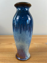 Bill Campbell Art Pottery Bud Vase 7 1/2 in T Blue & Purple Drip Glaze Signed