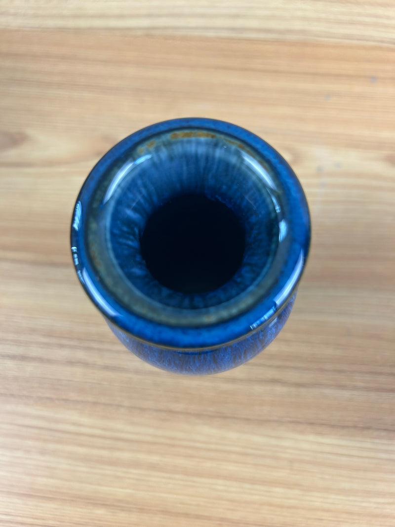 Bill Campbell Art Pottery Bud Vase 7 1/2 in T Blue & Purple Drip Glaze Signed