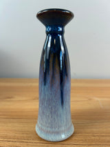 Bill Campbell Art Pottery Bud Vase 6 1/2 in T Blue & Purple Drip Glaze Signed