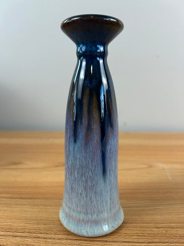 Bill Campbell Art Pottery Bud Vase 6 1/2 in T Blue & Purple Drip Glaze Signed