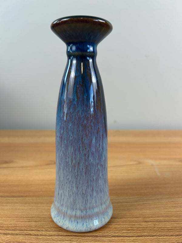 Bill Campbell Art Pottery Bud Vase 6 1/2 in T Blue & Purple Drip Glaze Signed
