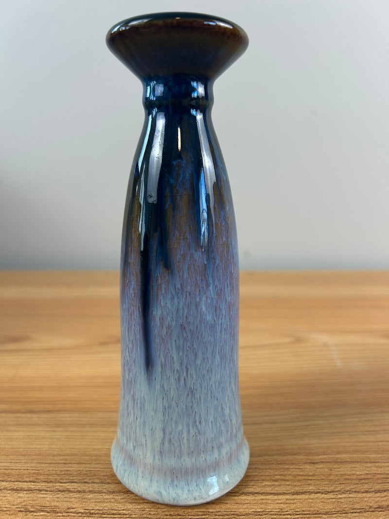 Bill Campbell Art Pottery Bud Vase 6 1/2 in T Blue & Purple Drip Glaze Signed