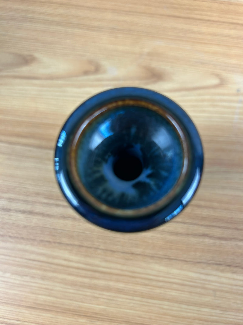 Bill Campbell Art Pottery Bud Vase 6 1/2 in T Blue & Purple Drip Glaze Signed