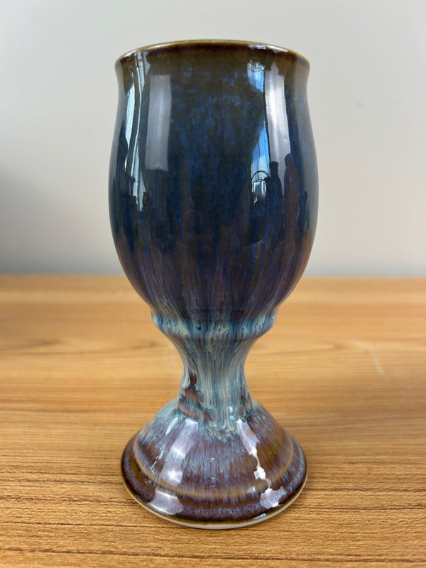 Bill Campbell Art Pottery Chalice Vase 6" Tall Blue & Purple Drip Glaze Signed