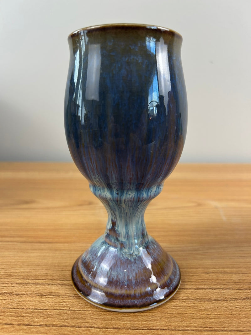 Bill Campbell Art Pottery Chalice Vase 6" Tall Blue & Purple Drip Glaze Signed