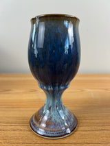 Bill Campbell Art Pottery Chalice Vase 6" Tall Blue & Purple Drip Glaze Signed
