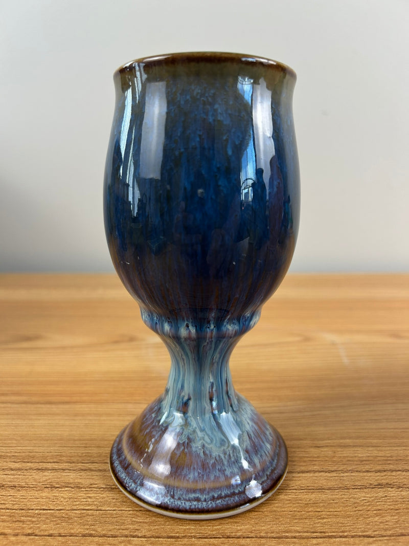 Bill Campbell Art Pottery Chalice Vase 6" Tall Blue & Purple Drip Glaze Signed