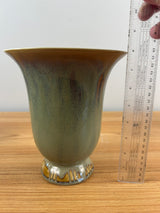 General Ceramics Art Deco Bell shape vase flambe' glaze, tan color 8" Tall
