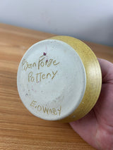 Pigeon Forge Pottery Yellow Mottled Glaze Pedestal Vase With Dish 3" Tall