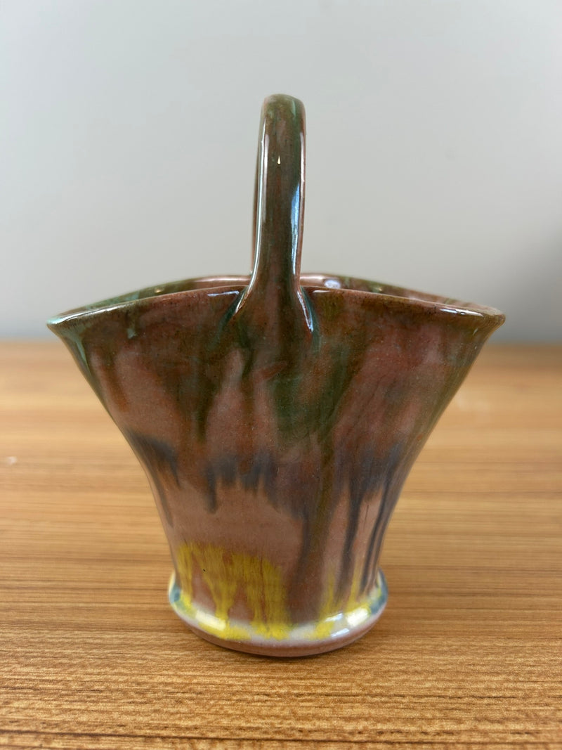 Seagrove Pottery North Carolina Art Pottery Rainbow Glaze Basket 5" Tall