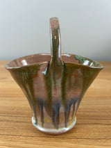 Seagrove Pottery North Carolina Art Pottery Rainbow Glaze Basket 5" Tall