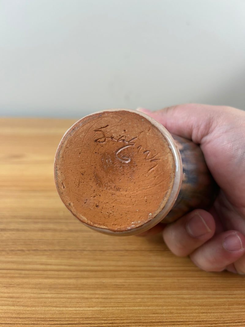 Seagrove Pottery North Carolina Art Pottery Rainbow Glaze Basket 5" Tall