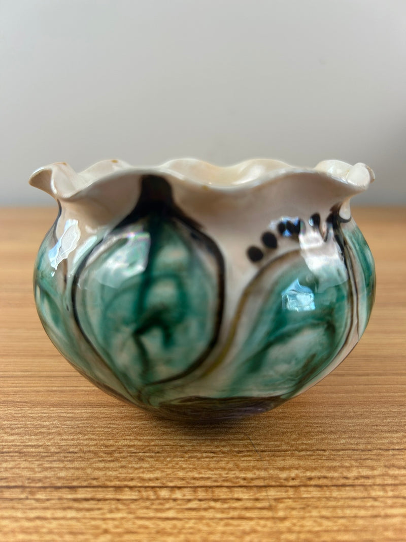 Herman A Kahler 1846-1917 Danish Art Nouveau Pottery Rim Vase Signed Danmark 3.75"