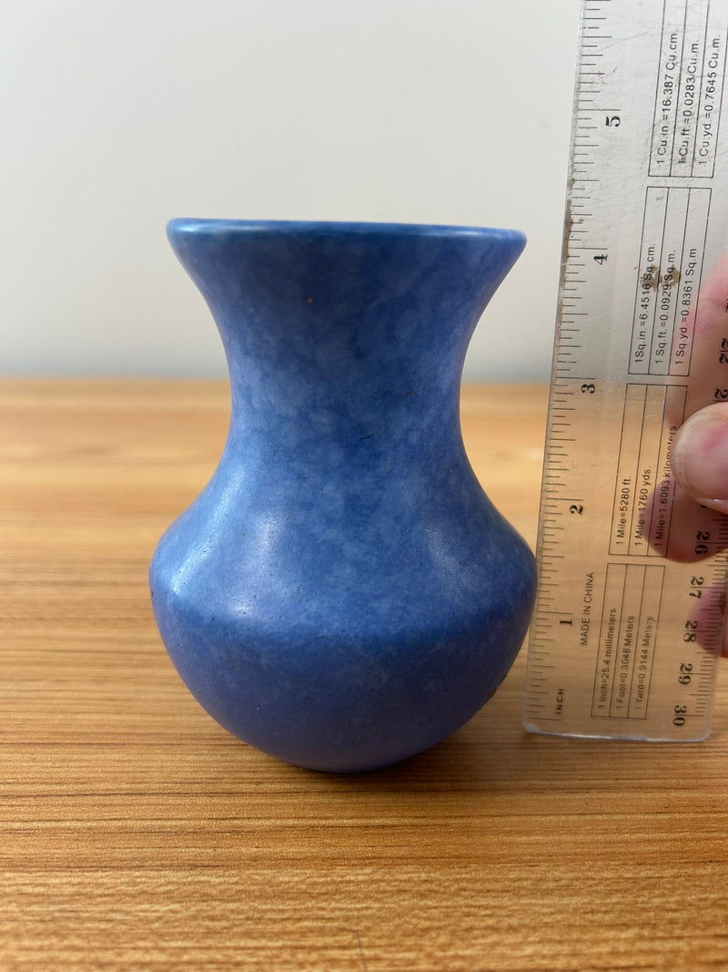 Dickota Art Pottery Blue Mottled Glaze Cabinet Vase 4" Tall