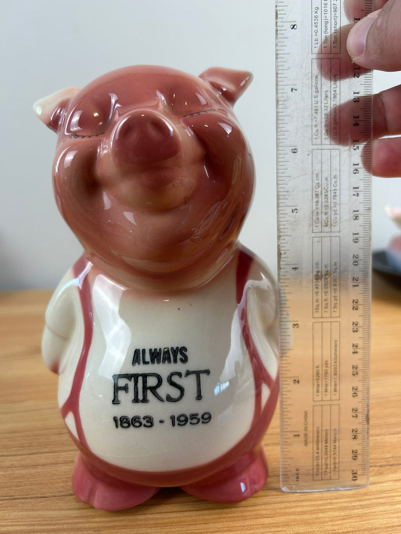 Royal Copley 1950's Vintage Art Pottery  Piggy Bank "Always First 1863-1959"