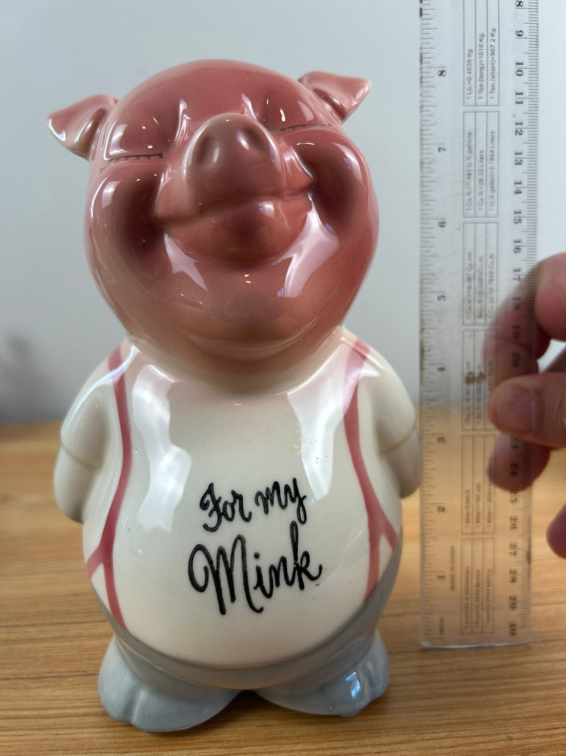 Royal Copley 1950's Vintage Art Pottery  Piggy Bank "For My Mink"