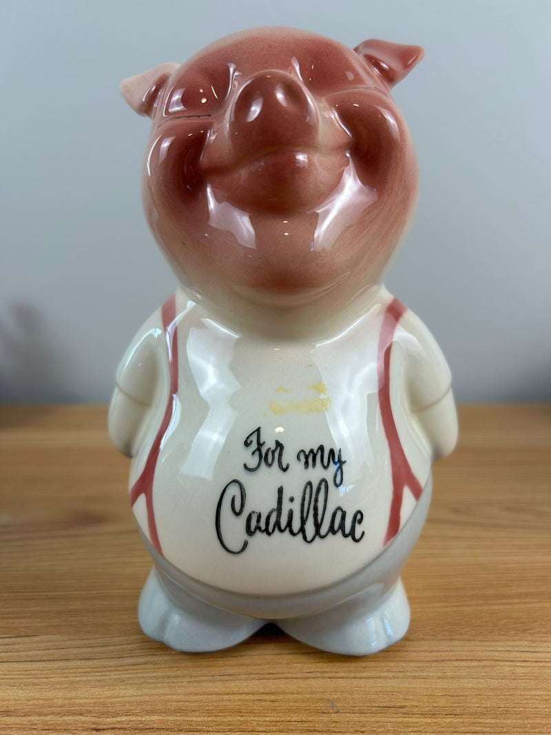 Royal Copley 1950's Vintage Art Pottery  Piggy Bank "For My Cadillac"