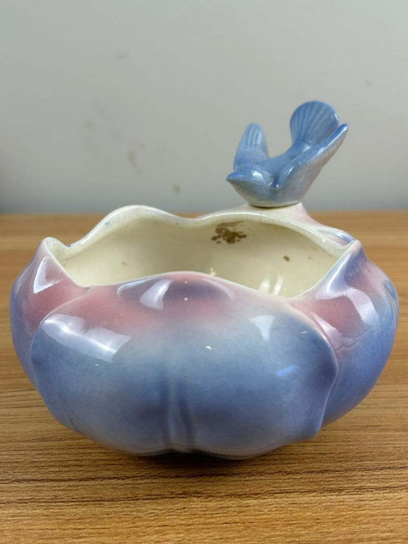 Royal Copley Vintage MCM Blue Bird on Blue & Pink Petal Bowl Planter
