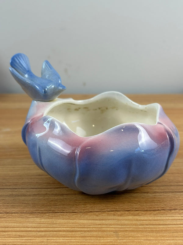 Royal Copley Vintage MCM Blue Bird on Blue & Pink Petal Bowl Planter