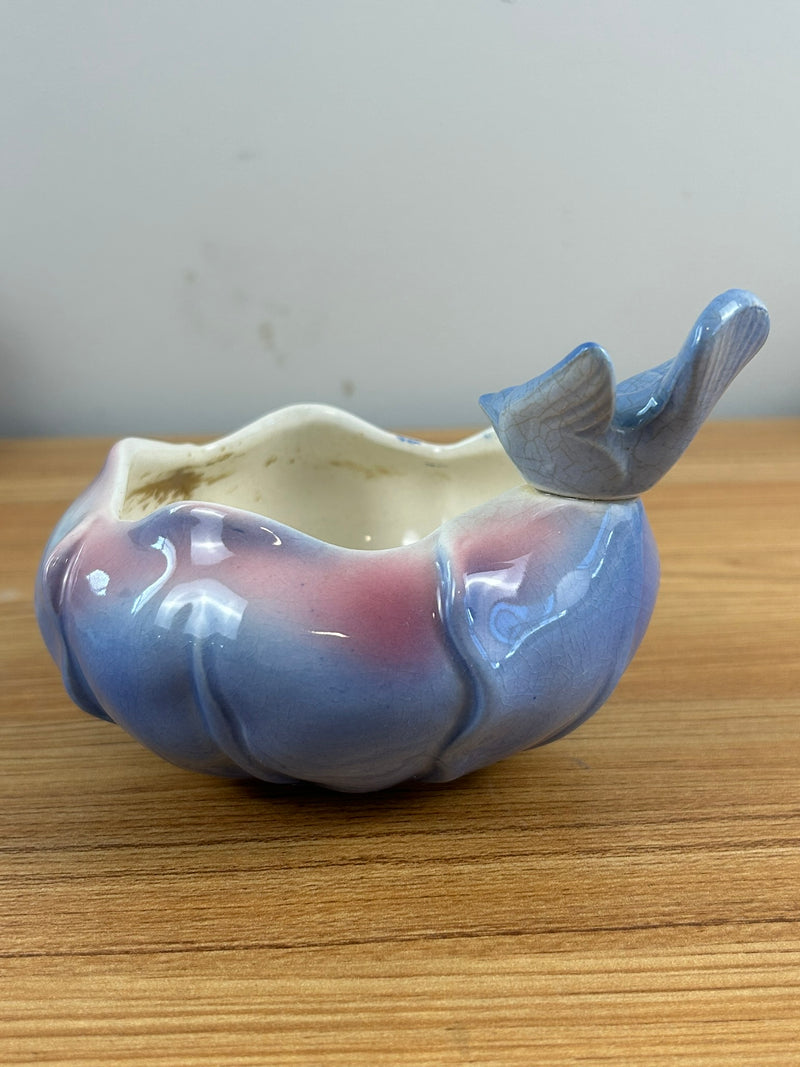 Royal Copley Vintage MCM Blue Bird on Blue & Pink Petal Bowl Planter