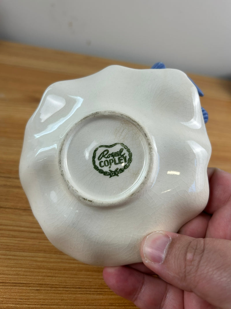 Royal Copely Vintage Art Pottery Blue Bird On Pink Lotus Flower Trinket Dish