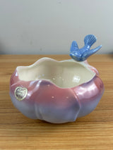 Royal Copley Vintage MCM Blue Bird on Blue & Pink Petal Bowl Planter With Sticker