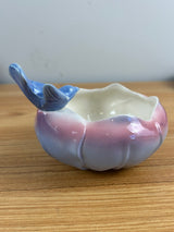 Royal Copley Vintage MCM Blue Bird on Blue & Pink Petal Bowl Planter With Sticker