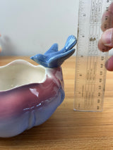 Royal Copley Vintage MCM Blue Bird on Blue & Pink Petal Bowl Planter With Sticker