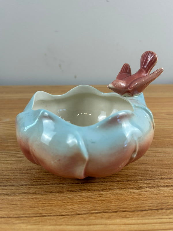 Royal Copley Vintage MCM Blue Bird on Baby Blue & Pink Petal Bowl Planter