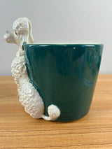 Royal Copley 1940s-50s Vintage Rare Green & White 7" Ceramic Poodle Planter Pot