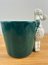 Royal Copley 1940s-50s Vintage Rare Green & White 7" Ceramic Poodle Planter Pot