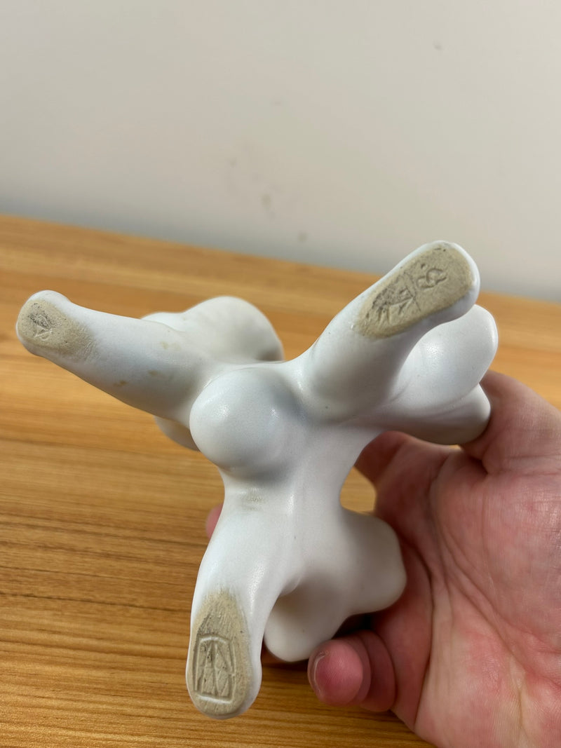 VAN BRIGGLE POTTERY TRIPLE CORNUCOPIA VASE CANDLE HOLDER WHITE