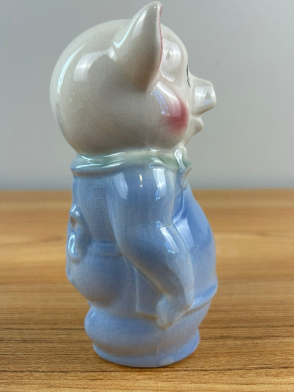 Royal Copely Art Pottery  6" Ceramic Blue Figural Pig Piggy Bank